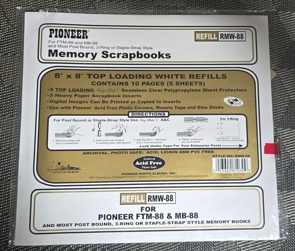 Pioneer Universal Top-Loading Page Protectors 5 Sheets; 8"X8"; Includes 2 Posts