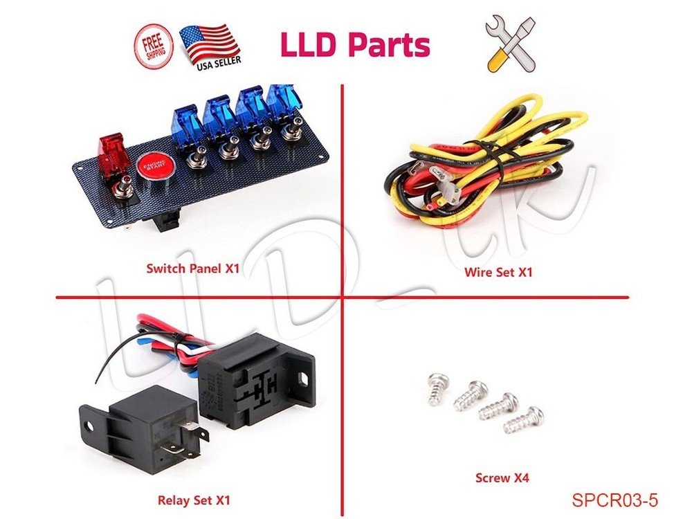 6 Gang Ignition Switch Panel Engine Start Push Button Toggle Kit for Racing Car