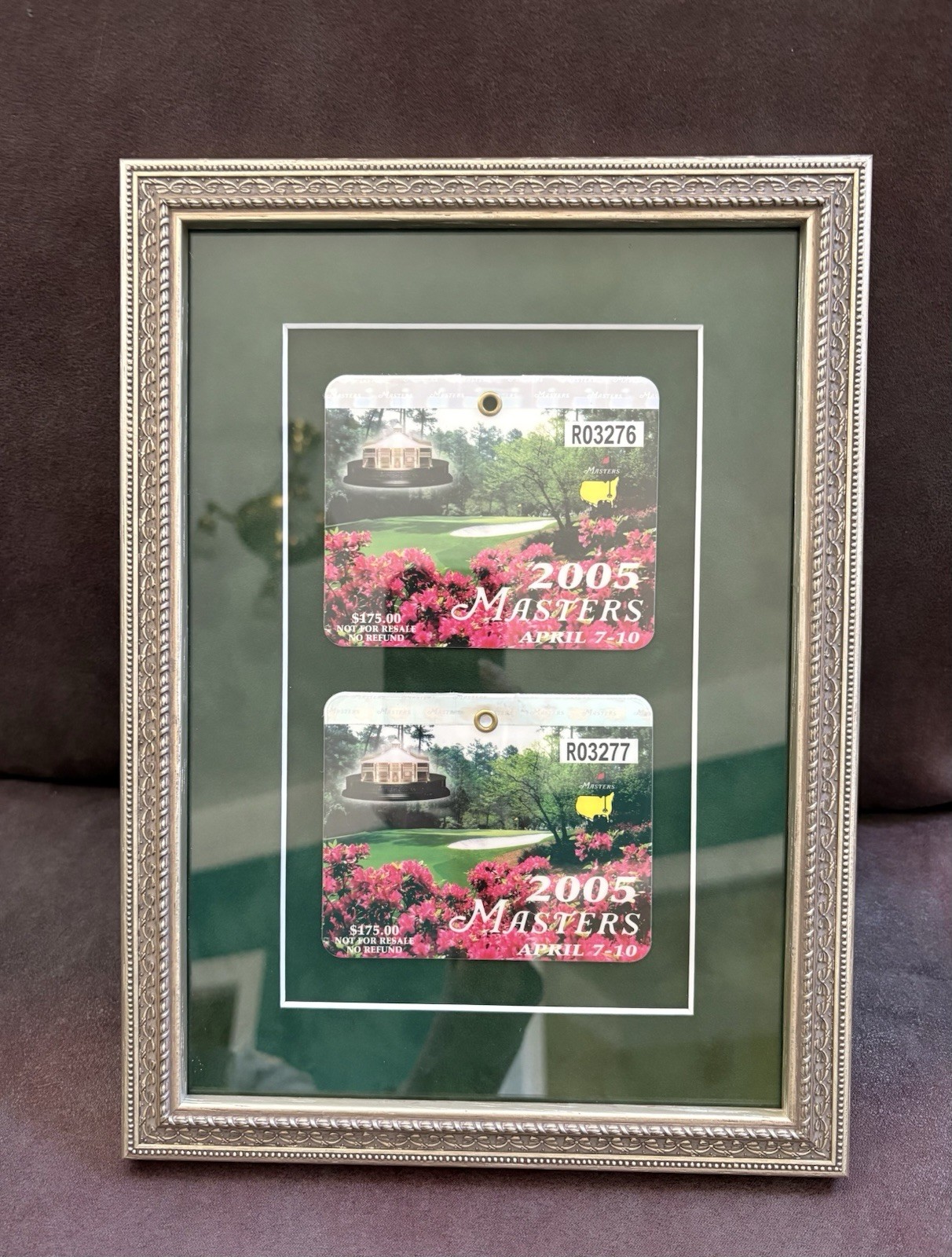 2005 Masters Badges Framed Pair Tiger Woods Win #4