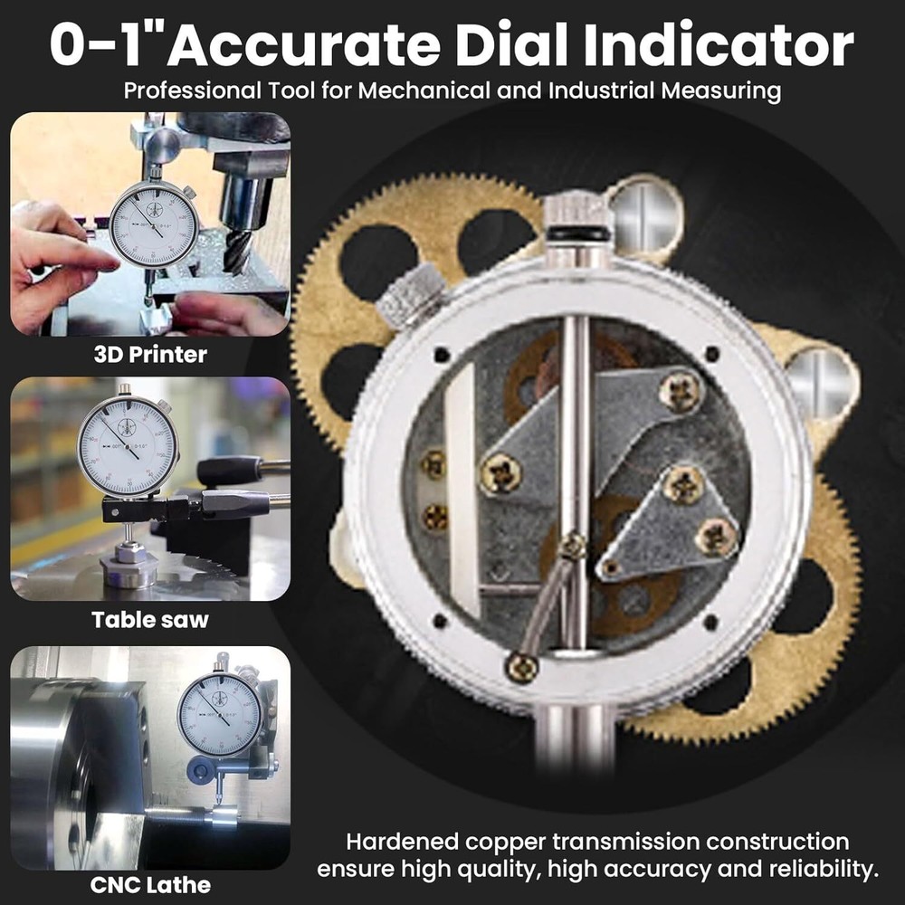 Dial Indicator with Magnetic Base 0.001"Precision Gauge Test Indicator Point Set