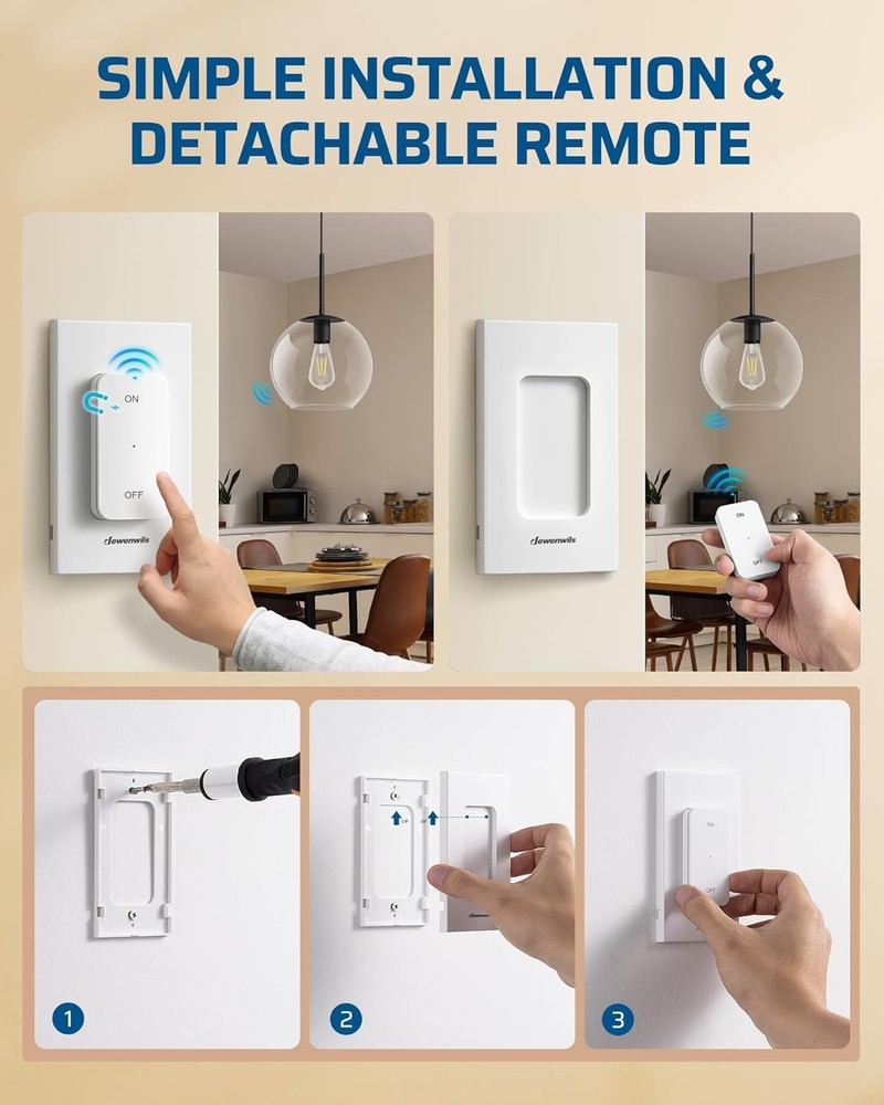 2 Pack Wireless Remote Light Switch, 15A, Magnetic Control, 100FT Range