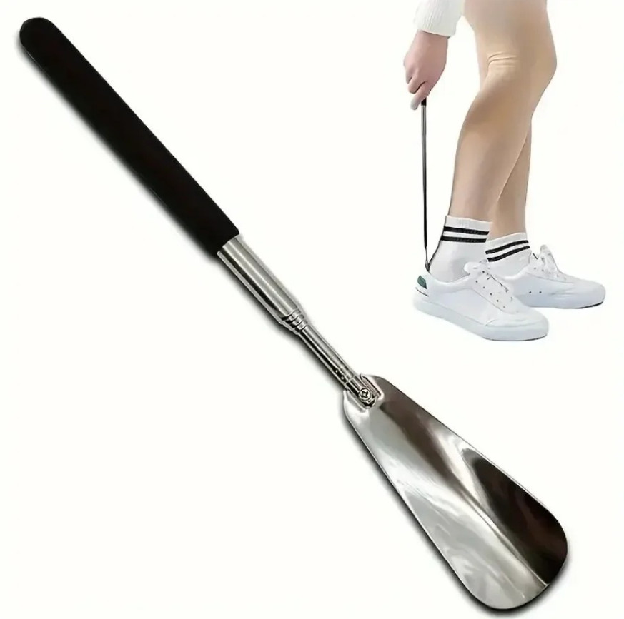 1pc Retractable Stainless Steel Shoe Horn Adjustable Long Handle - NEW