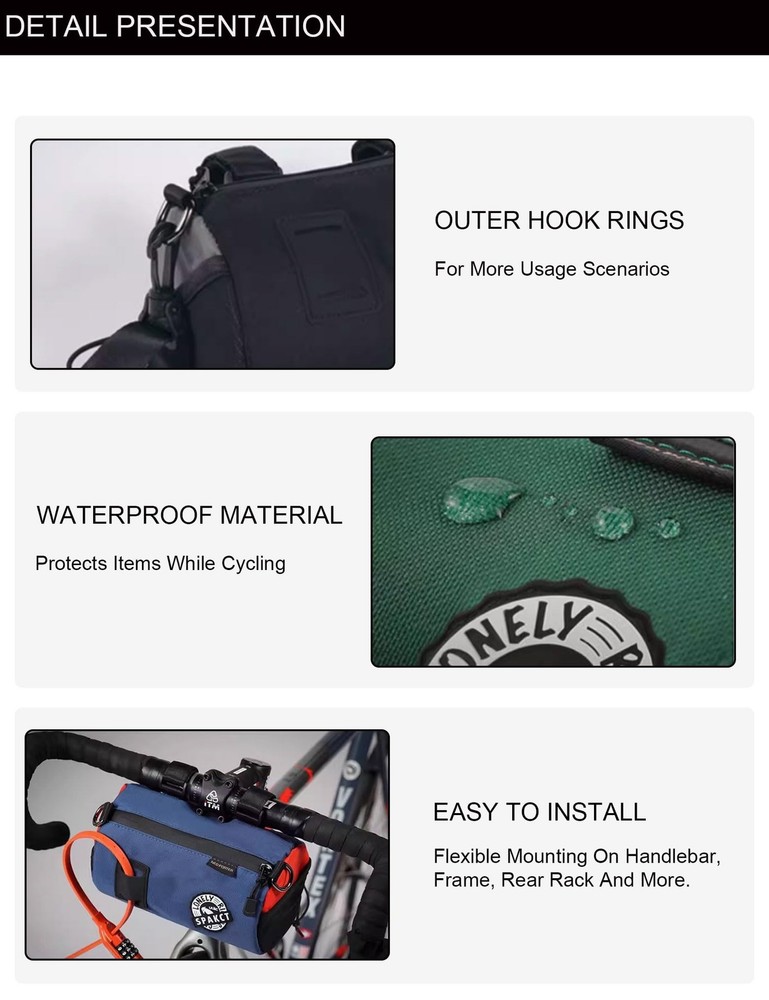 Bike Handlebar Bag Waterproof Bicycle Front Bag with Shoulder Strap, Handleba...