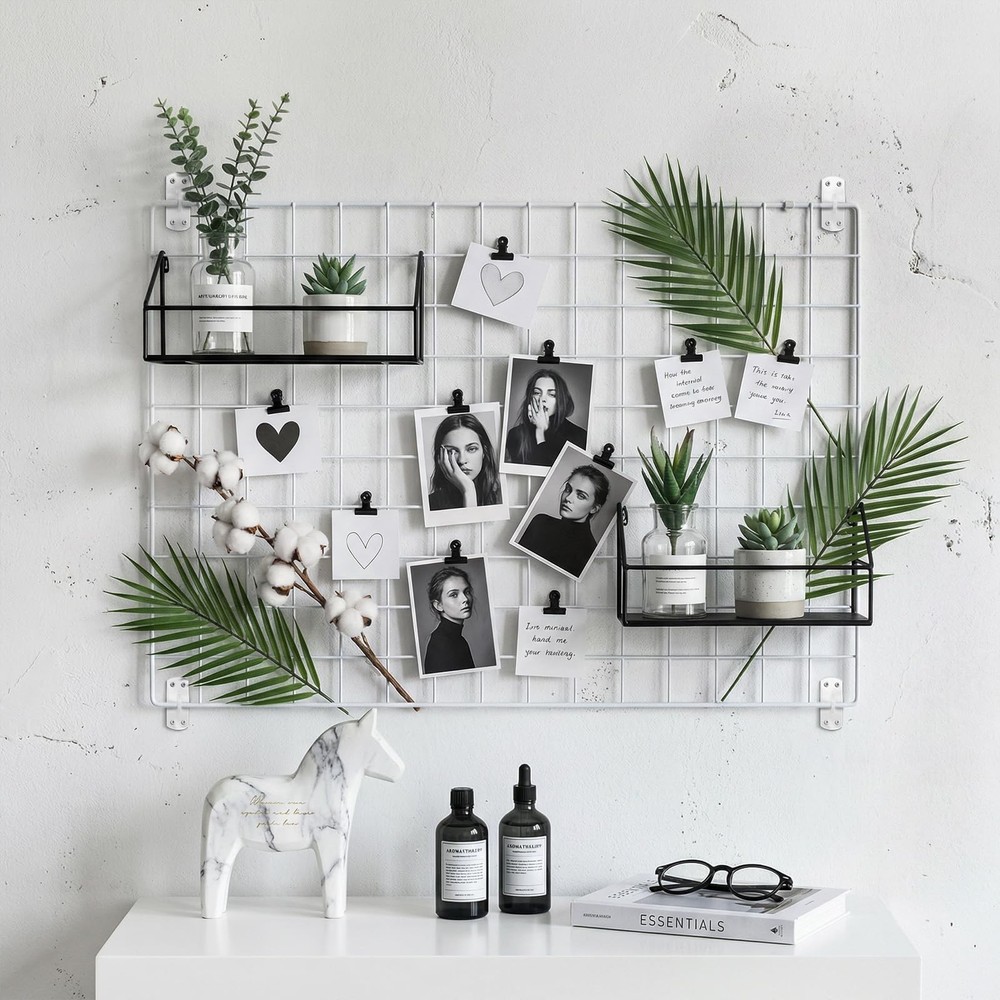 4 PCS Gridwall Mount Brackets Grid Slatgrid Panels White Shelf Hook