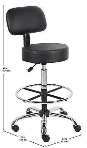 Caressoft Medical Drafting Stool with Back Adjustable Height Chrome Base