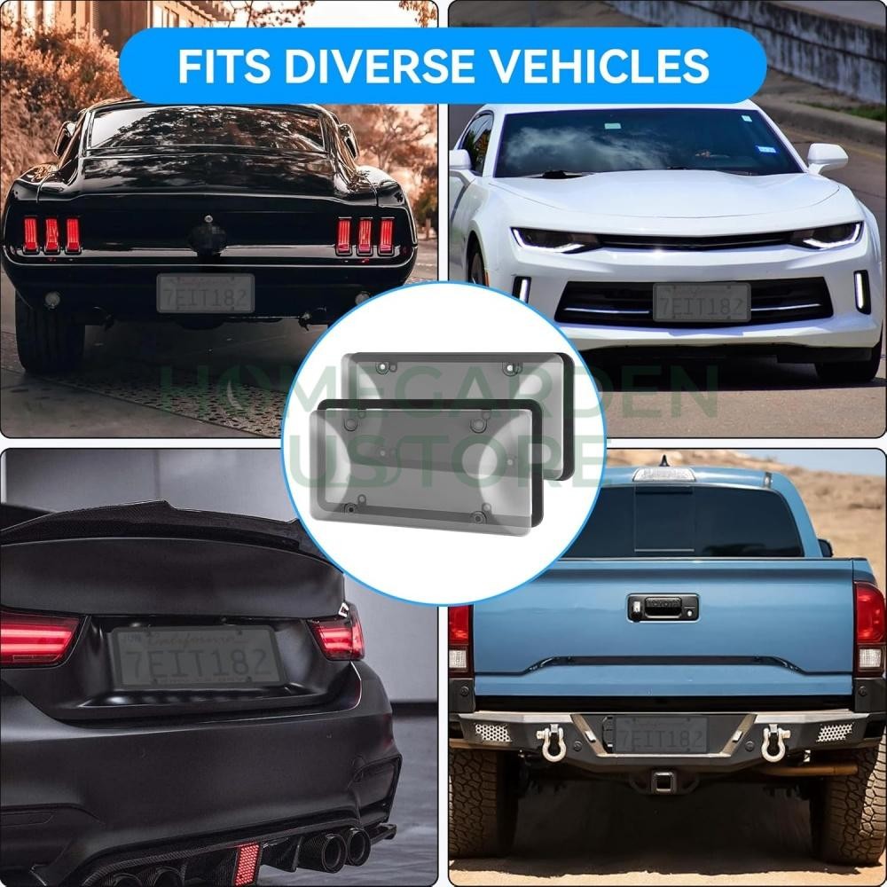 2X Unbreakable License Plate Covers+Frames Auto Tag Shield Protector Front Rear