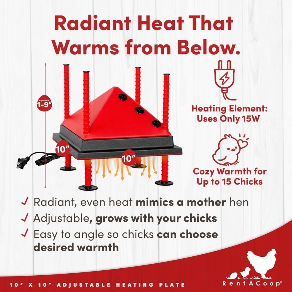 10x10" Adjustable Heating Plate - 15W Energy Saving Chick Brooder Heater