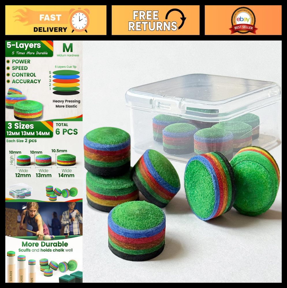 Pool Cue Tips Replacement Kit - Billiard Stick Tips with Storage Box for Repair