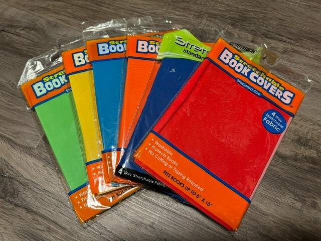 Stretchable Book Covers - Assorted 8"x10" Solid Colors - Pack of 6