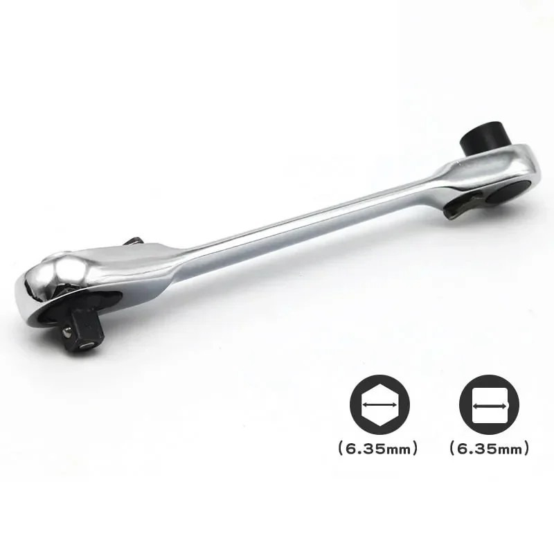 Double-Ended Quick Release Ratchet Wrench 1/4" Screwdriver Bit Socket Tool