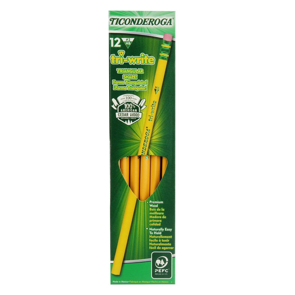 Ticonderoga Tri-Write Triangular Pencils, Wood-Cased #2 HB Soft (13856)