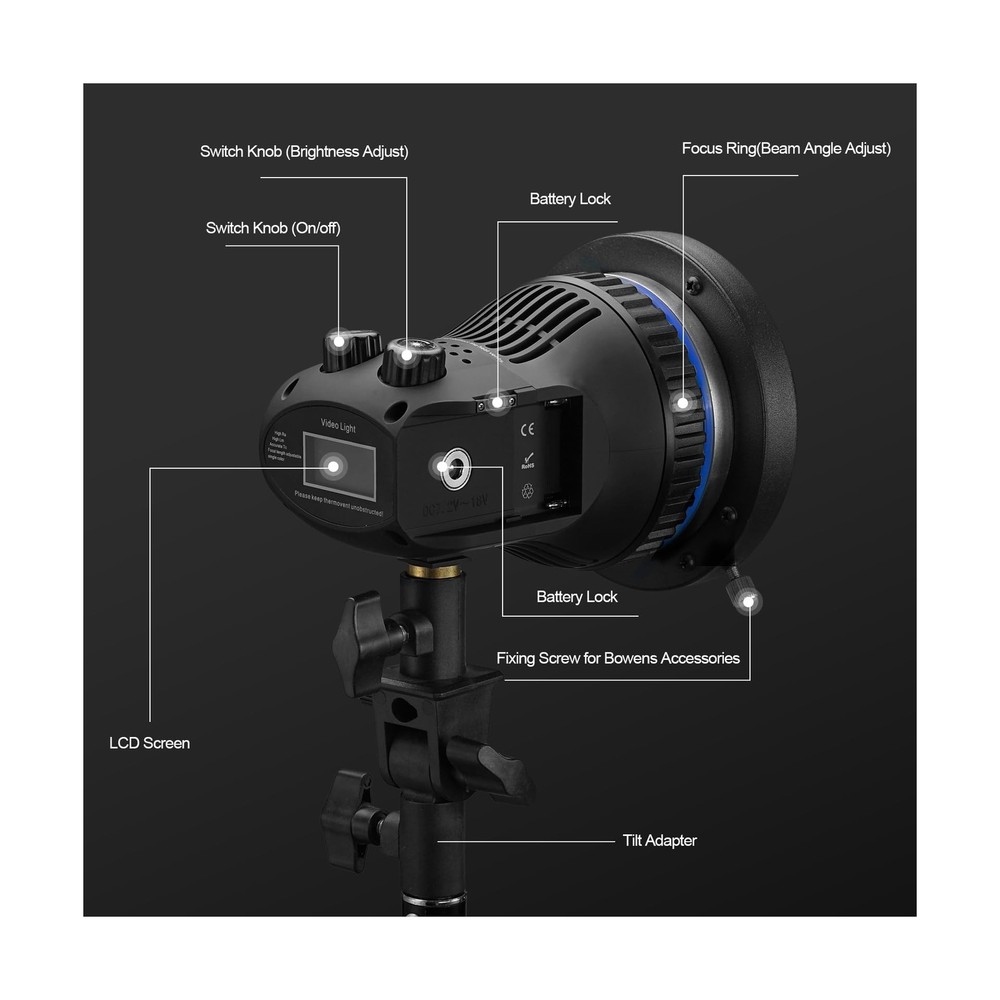 Wellmaking 80W Portable LED Light Continuous Light COB Spotlight Video Light ...