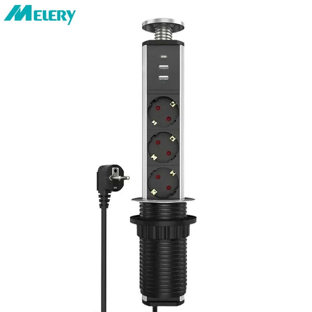 Melery Vertical EU Power Outlet Kitchen Pop Up Power Tabletop 2USB Type-C Socket