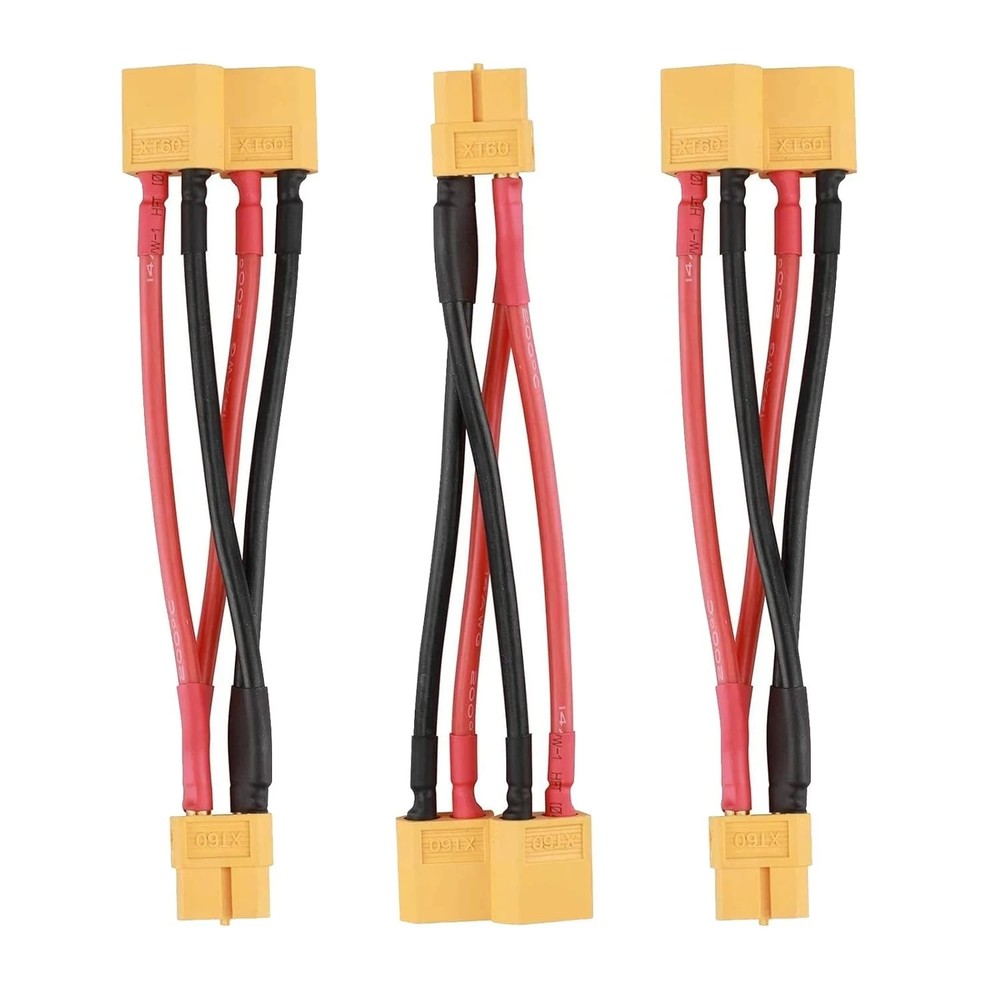 3pcs XT60 Plug Parallel Battery Connector Cable 2-Males to 1-Female Adapter...