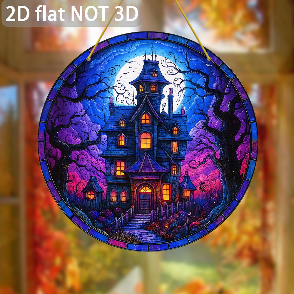 Gothic Victorian Haunted House Acrylic Panel Suncatcher Mansion Window Decor