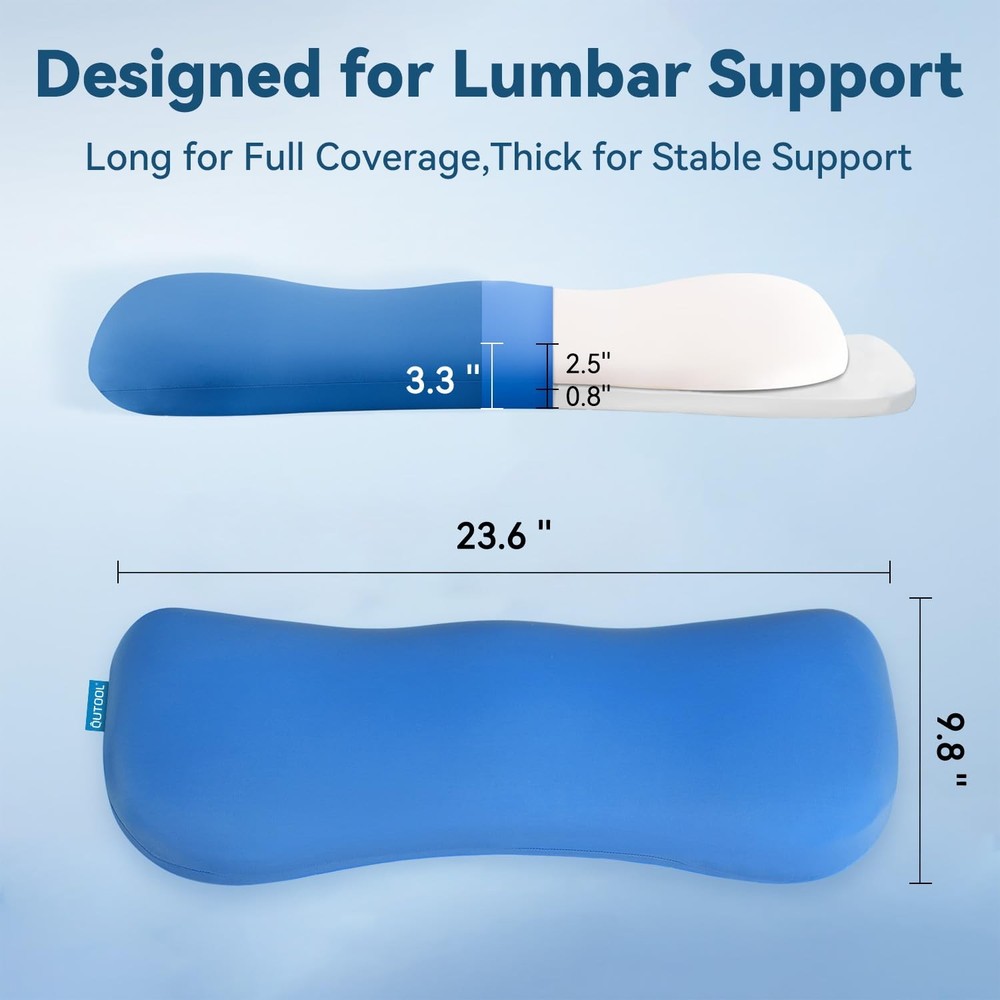 Adjustable Height Lumbar Support Pillow for Sleeping, Standard, Blue