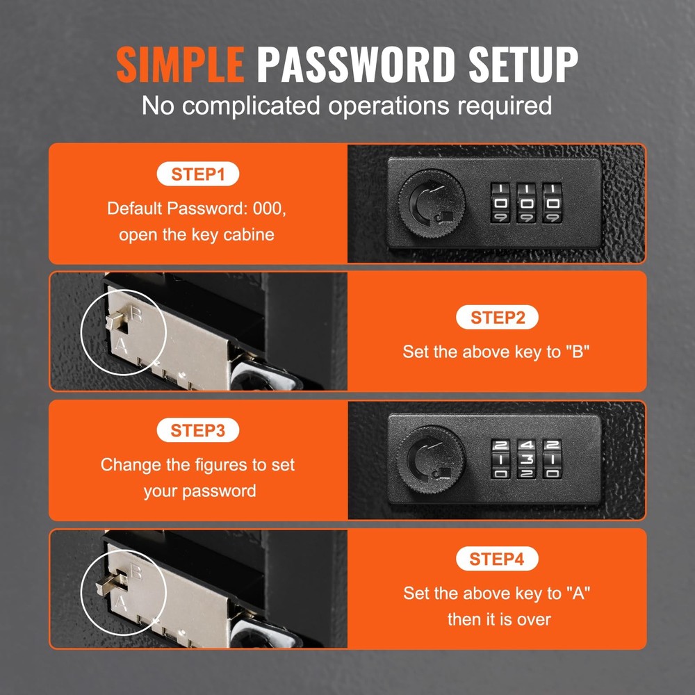 48 Key Cabinet Wall Mounted Adjustable Lockable Black Key Organizer Storage Box