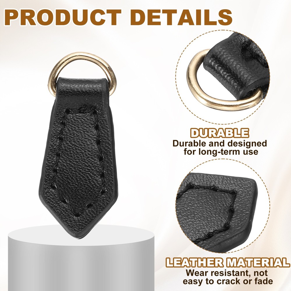 2Pcs Leather Zipper Pull, 1.5 Inch Leaf Shape Leather Zip Puller(Black)
