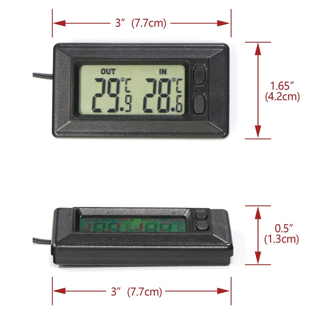 Digital Car Thermometer for Interior Exterior Use, Dual Display Function