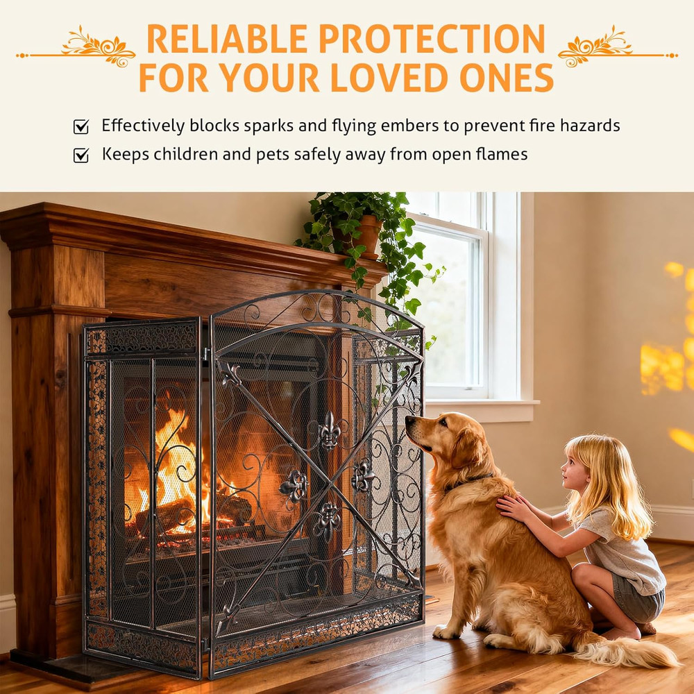 3 Panel Fireplace Screen for Fireplace Gate Decorative Fireplace Screens Stand A