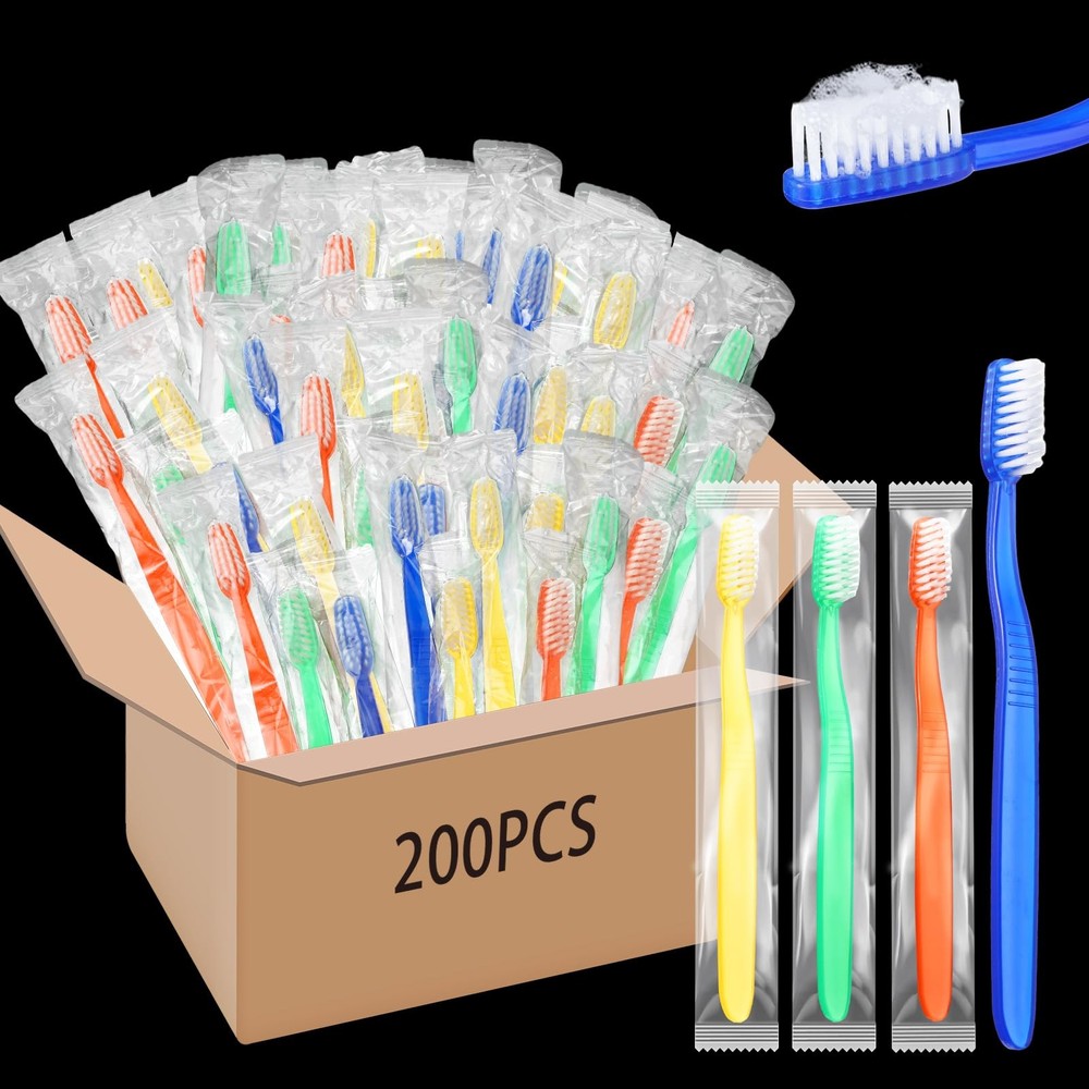 Ziliny 200 Pcs Prepasted Disposable Toothbrushes Bulk Individually Wrapped...