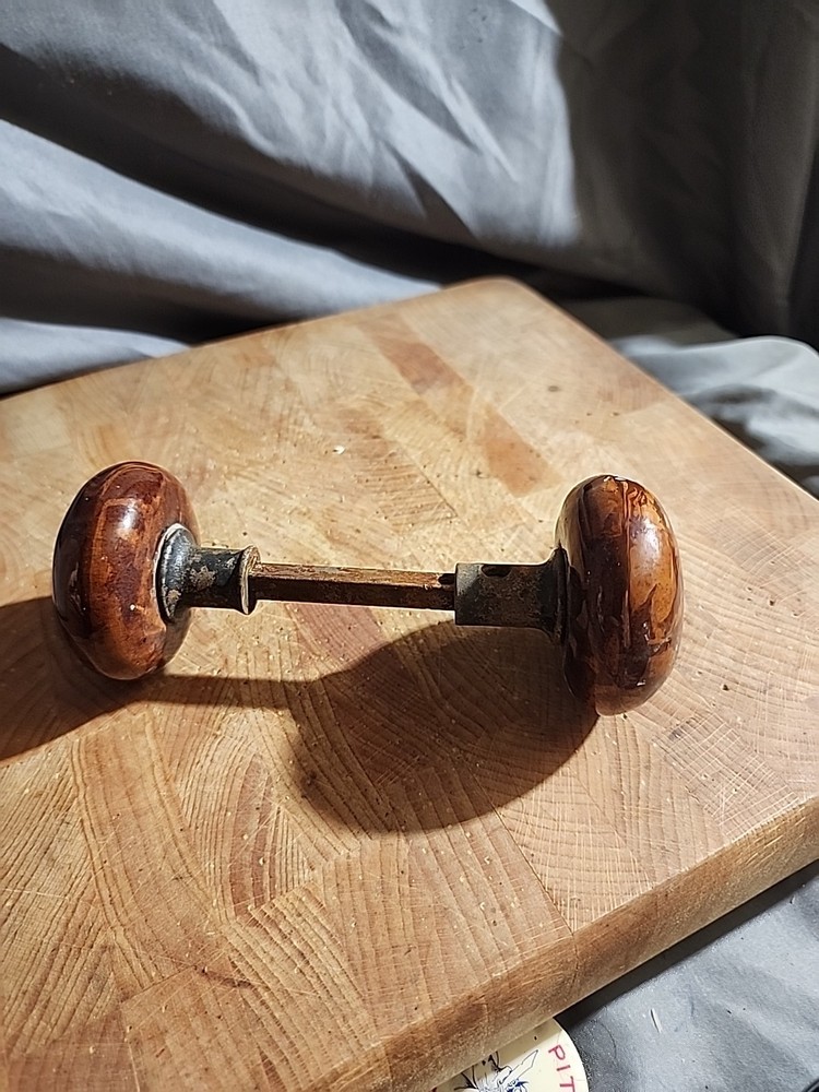 Vintage Bennington Tiger Eye Marble Swirl Door Knobs Set #3