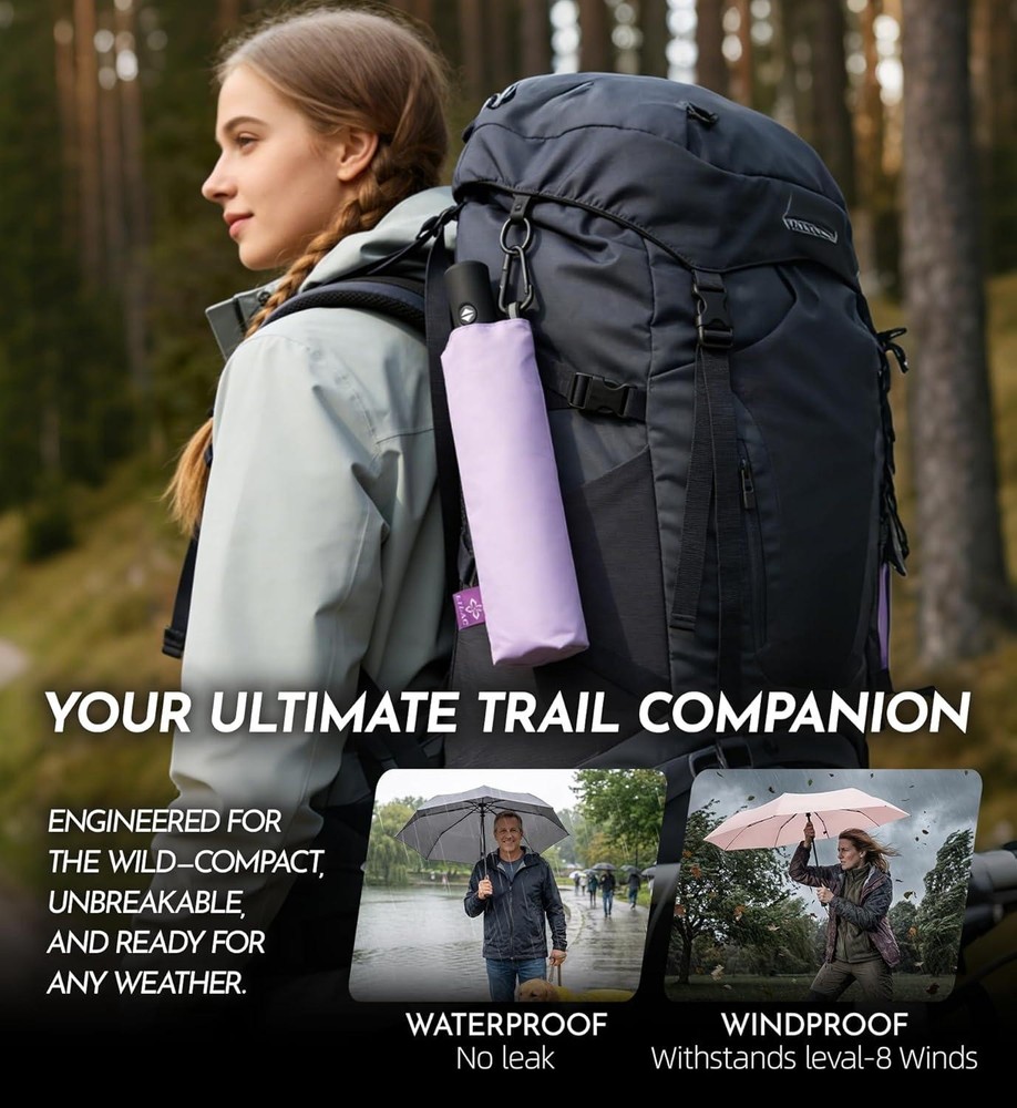 Compact Travel Windproof Umbrella, 43" Auto Open/close Folding Quick Dry Umbrell