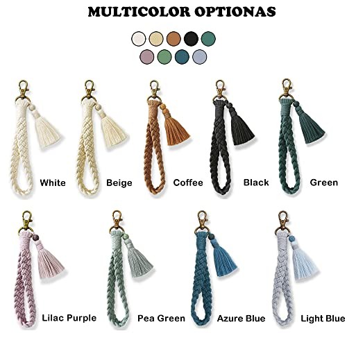XGALBLA Soft Macrame Keychain Boho Handmade Wristlet Tassel- Light Blue