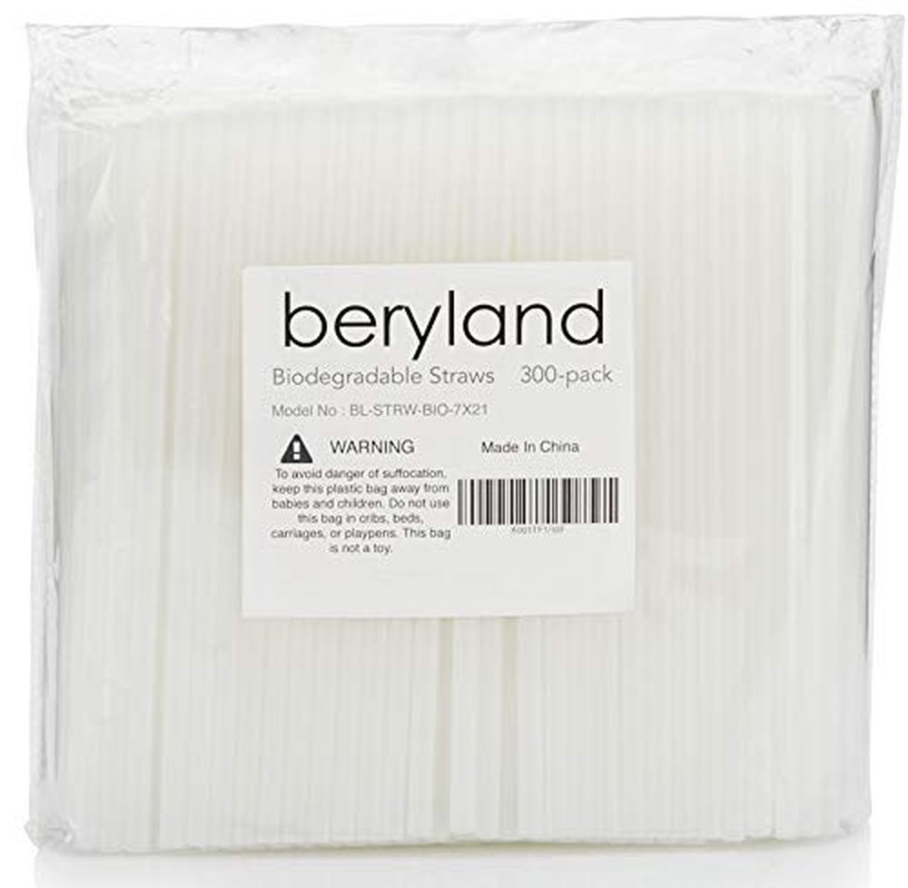 Compostable Drinking Straws - Bulk Pack of 300 - Plastic Alternative Corn-Sta...