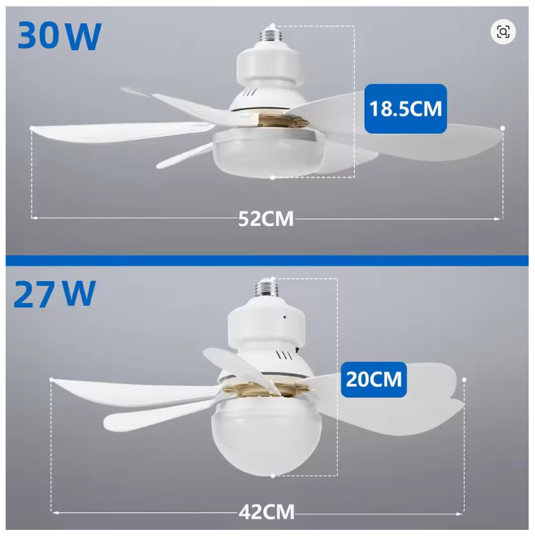 Large Ceiling Fan E27 Fan Light with Dimmable LED Light Remote Controller USA