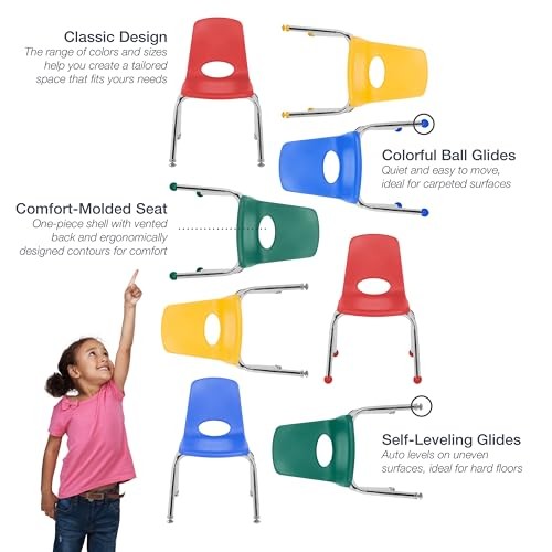 FDP 10" School Stack Chair, Stacking Student Chairs with 10 inch Ball Glides