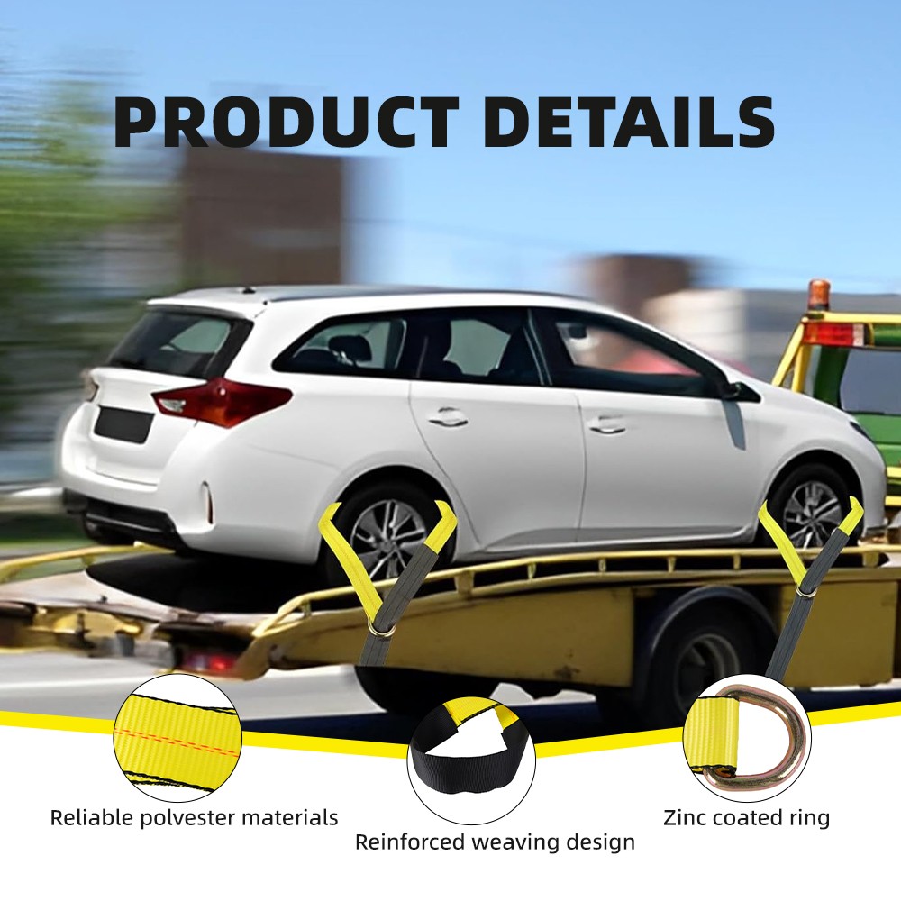 4 Pack 2" x 12' Lasso Strap w/ D Ring Auto Tie Down for Tow Truck Wheel Lift