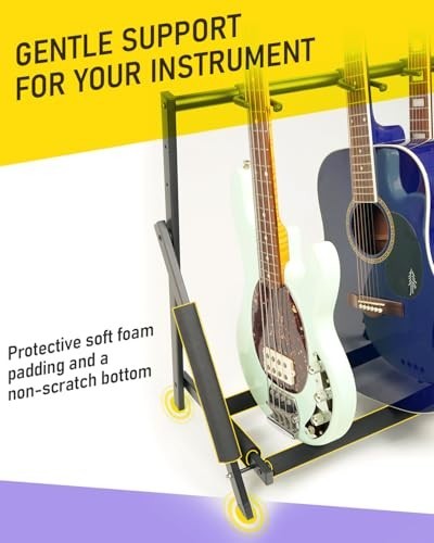 Multi Guitar Stand Rack - Foldable 7 Holder, Adjustable Height & Width, Easy Sto