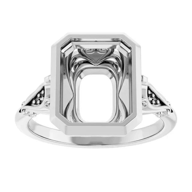 Ring Setting Octagon 11x9 mm 925 Sterling Silver Semi Mount Ring Setting
