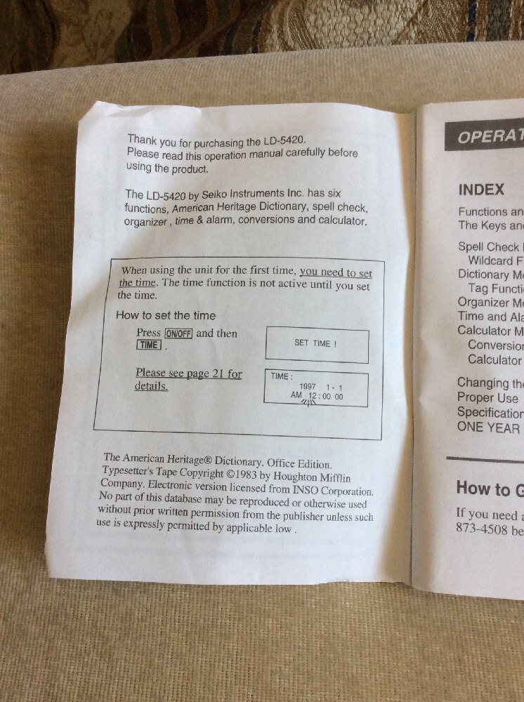 SII Seiko Instruments LD-5420 Operation Manual Only