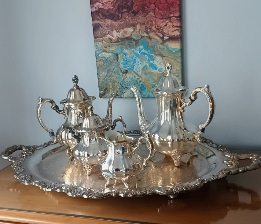 Victorian Silverplate Tea and Coffee Set with Ornate Tray, Silver-Plated Service