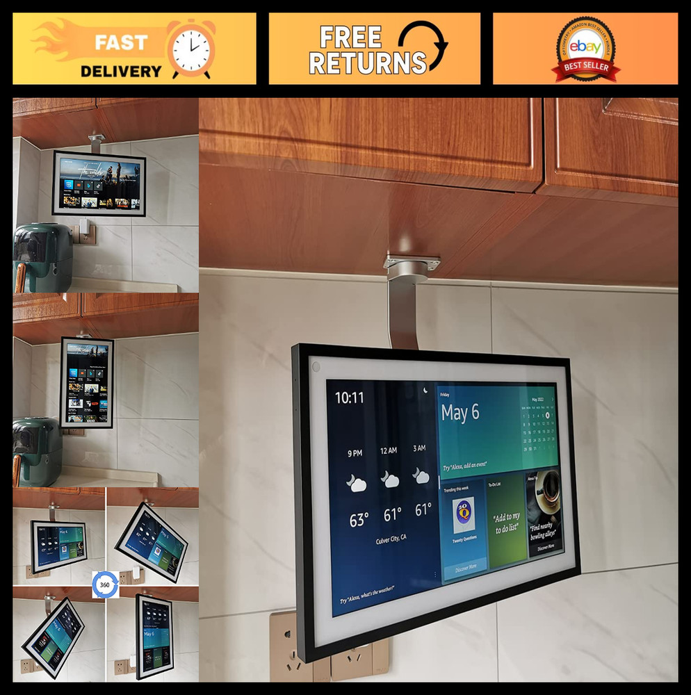 Under-Cabinet Mount for Echo Show 15 - Space-Saving, Adjustable, Silver 026-02