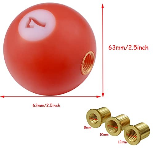 Round Ball Shift Knob, Gear Shifter Knobs with 3 Adapters Head Orange Red