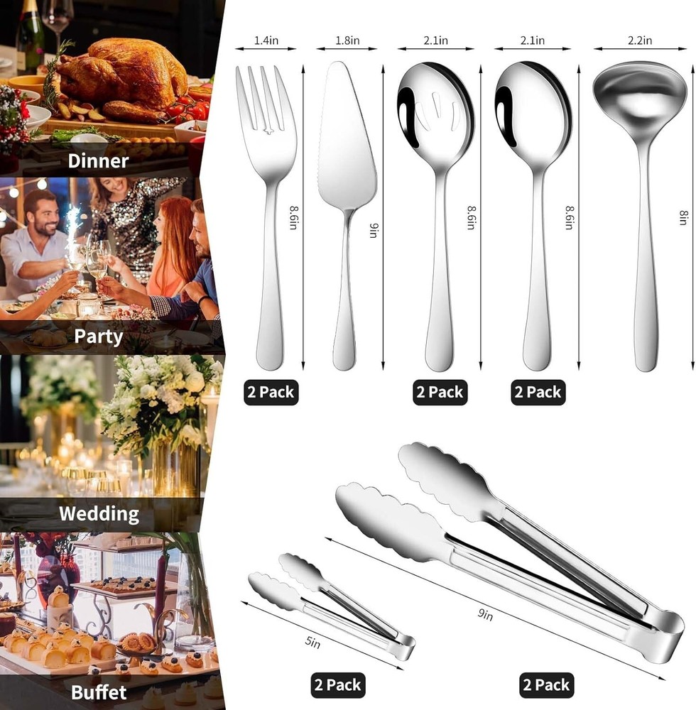 12 Pieces Serving Utensils Include Large Serving Spoons,Slotted Serving Spoon...