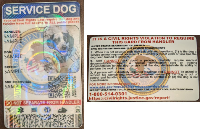 SERVICE DOG ID CARD HOLOGRAPHIC - 1 SIDED CUSTOMIZABLE PHYSICAL & DIGITAL
