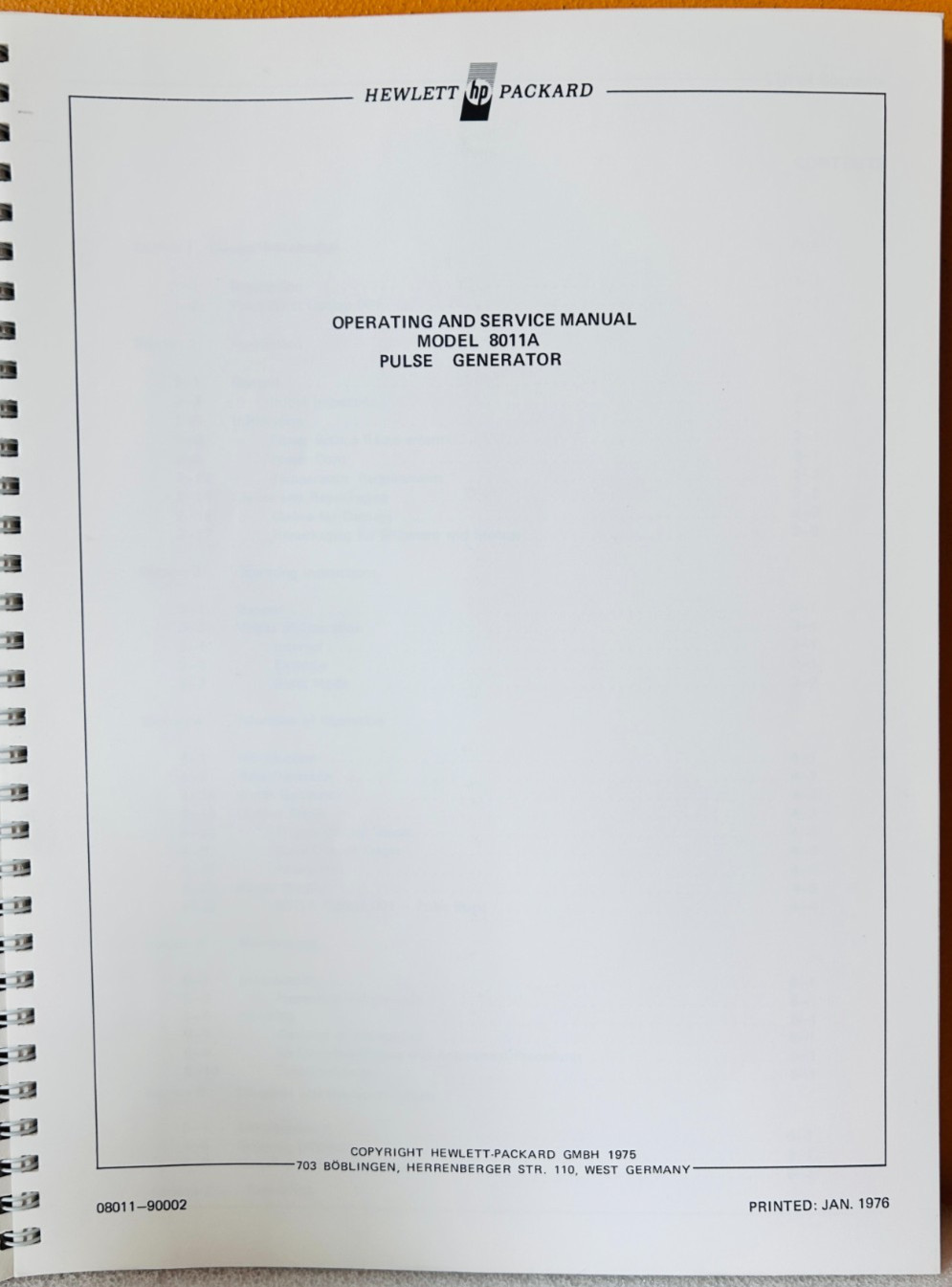 HP 08011-90002 1976 Model 8011A Pulse Generator Operating & Service Manual.