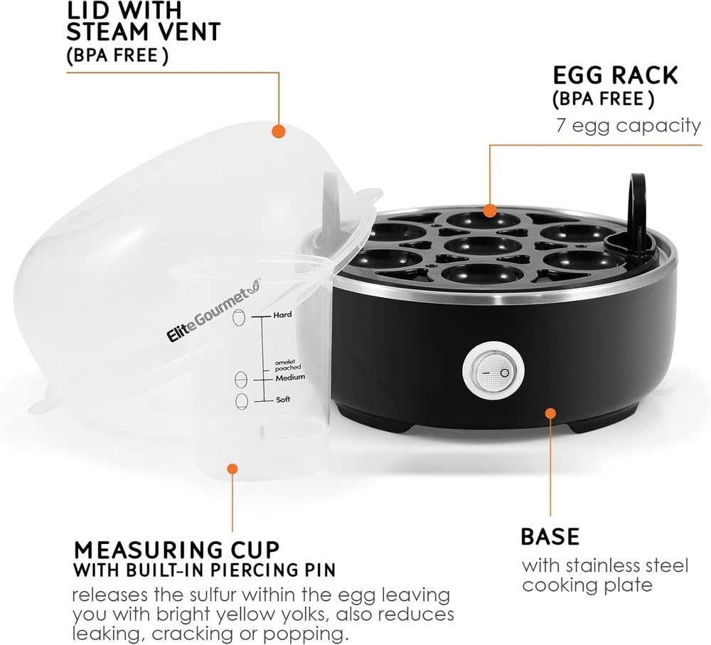 Easy Egg Cooker, 7-Egg Capacity for Soft, Medium & Hard-Boiled Egg Auto Shut-Off