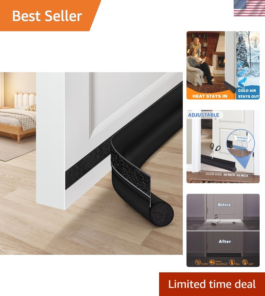 Weather-Resistant 36'' Black Door Draft Guard - Effortless Installation Solution