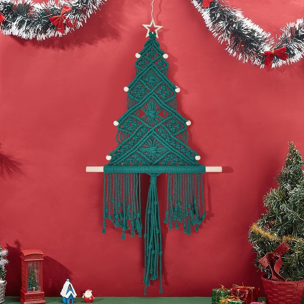 ACRNIGHEET DIY Macrame Christmas Tree Medium, Blackish Green