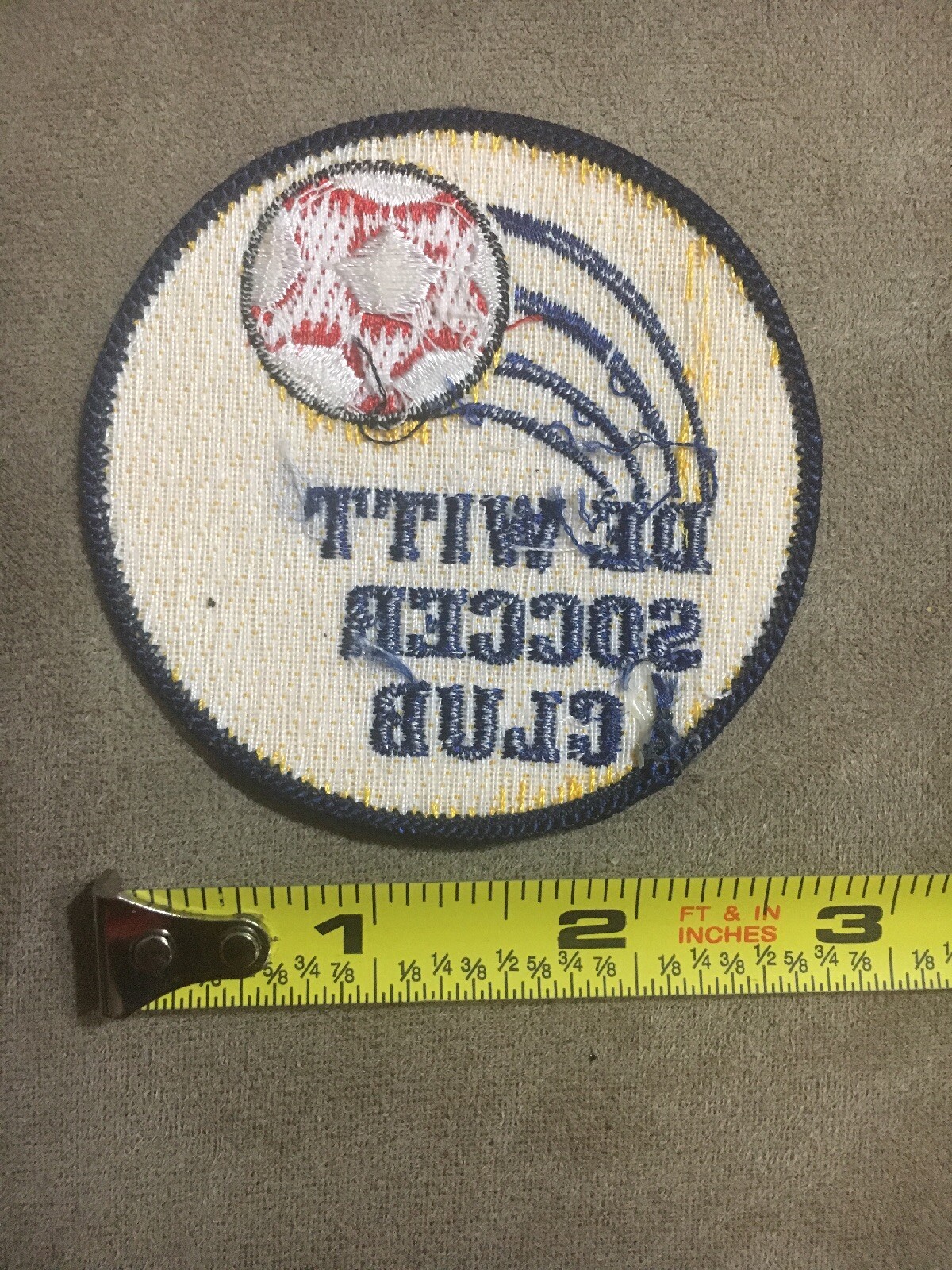 Vintage De Witt Soccer Club Patch Excellent Used Condition Yellow 3” 1980’s