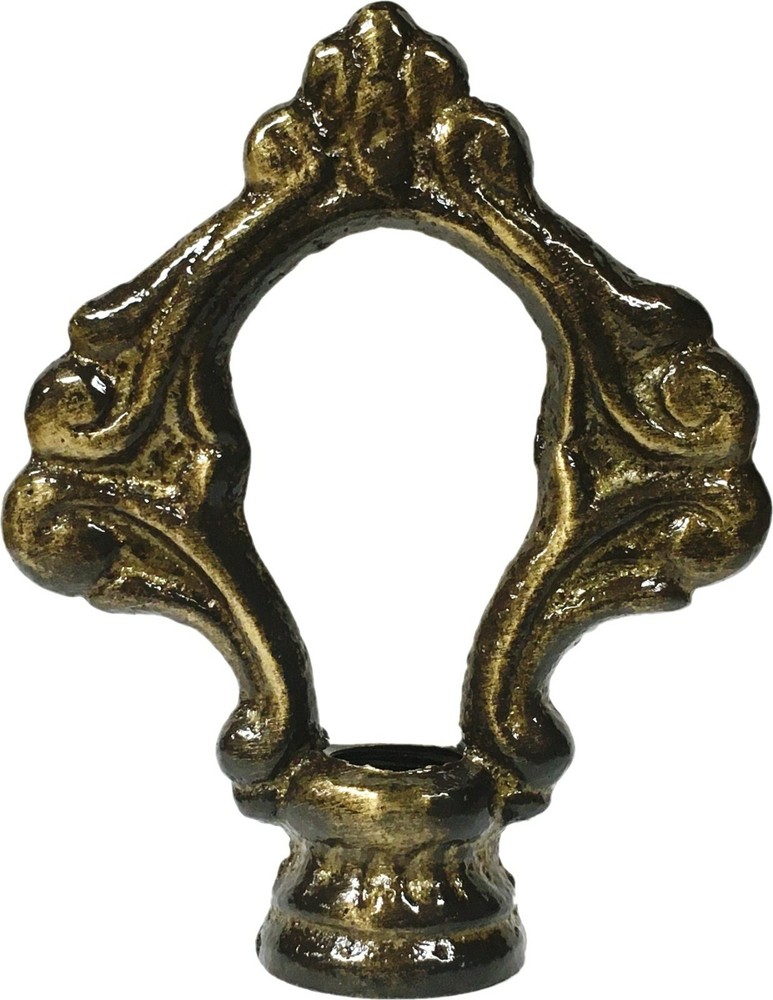 Lamp Finial-Solid Cast Brass ORNAMENTAL LOOP w/dual threads, AB Finish-FS