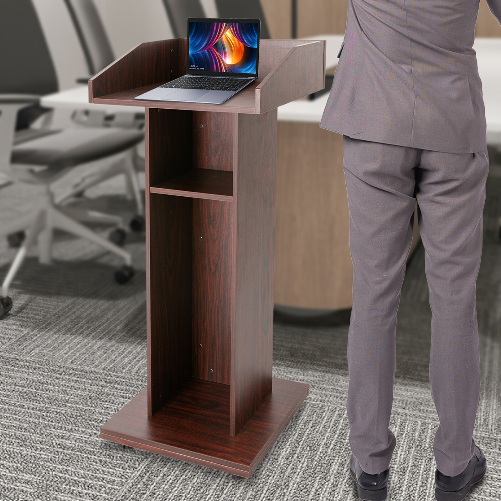 Wooden Portable Presentation Standing Movable Desk for Classroom Church W/Wheels