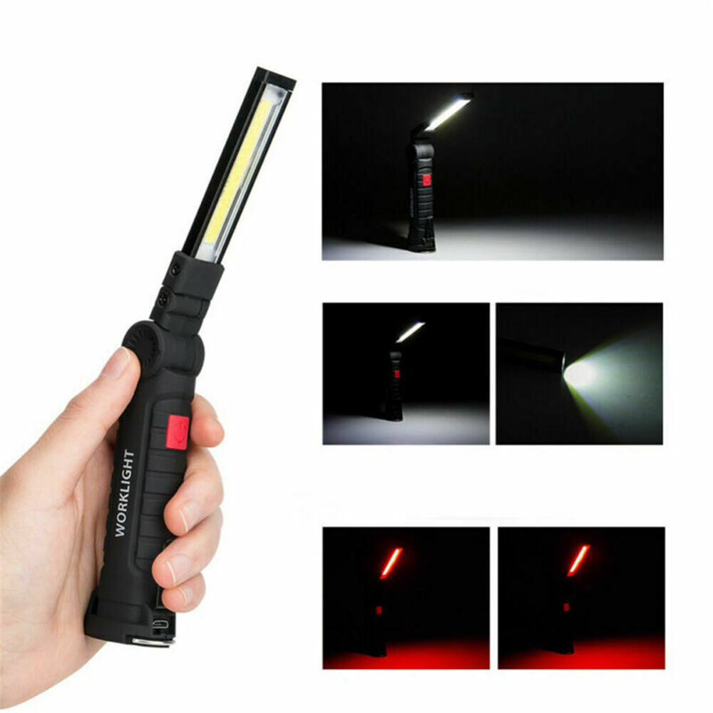 2PCS Magnetic COB LED Flashlight USB Rechargeable Work Light Portable Torch Lamp