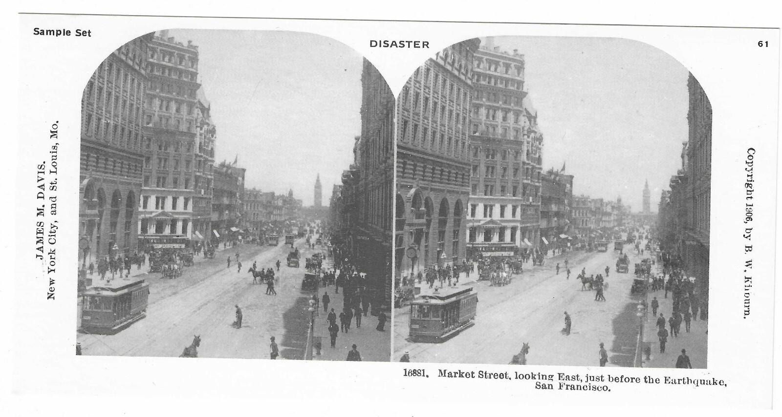 Market Street Before Earthquake, San Francisco, 1978 Reproduction Stereoview