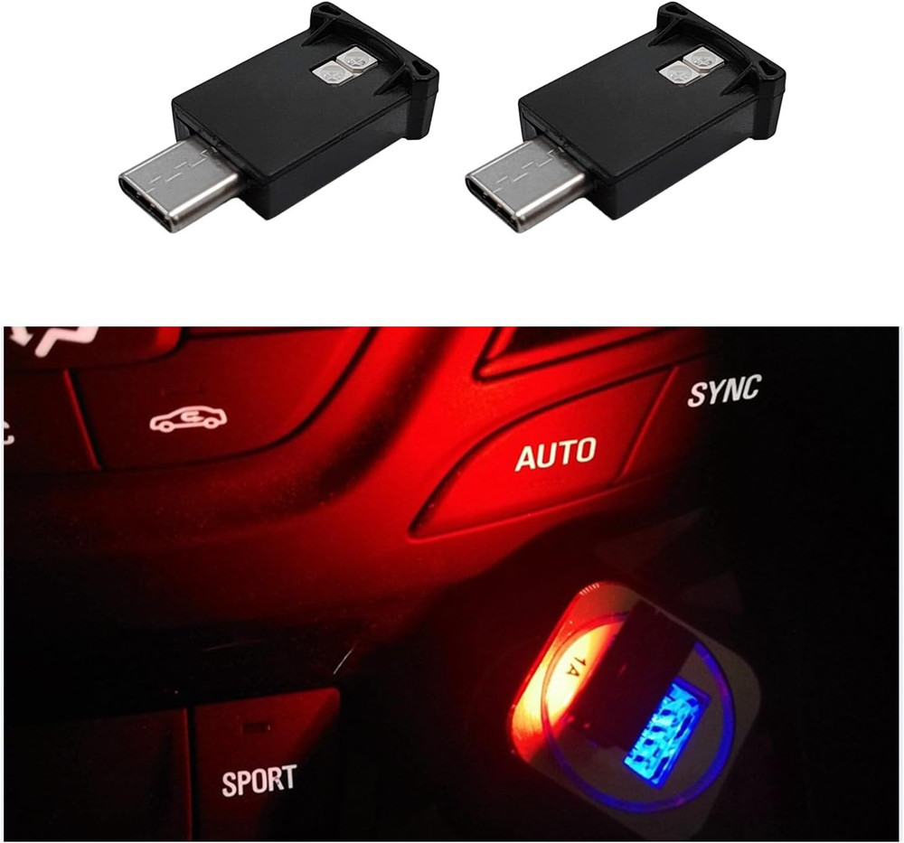 2 PCS USB Type C LED Ambient Light, 8 Colors RGB Dynamic Gradient Brightness